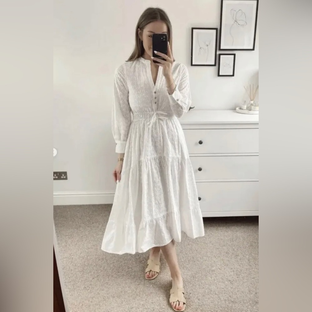 ZARA MIDI RUFFLED COMBINED PERFORATED EMBROIDERY DRESS - Picture 6 of 13